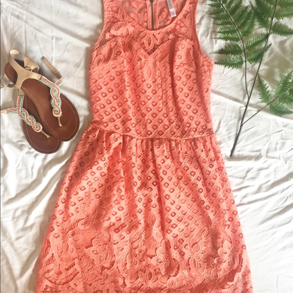 Coral/Peach Lace Crochet Sun Dress - Picture 4 of 4